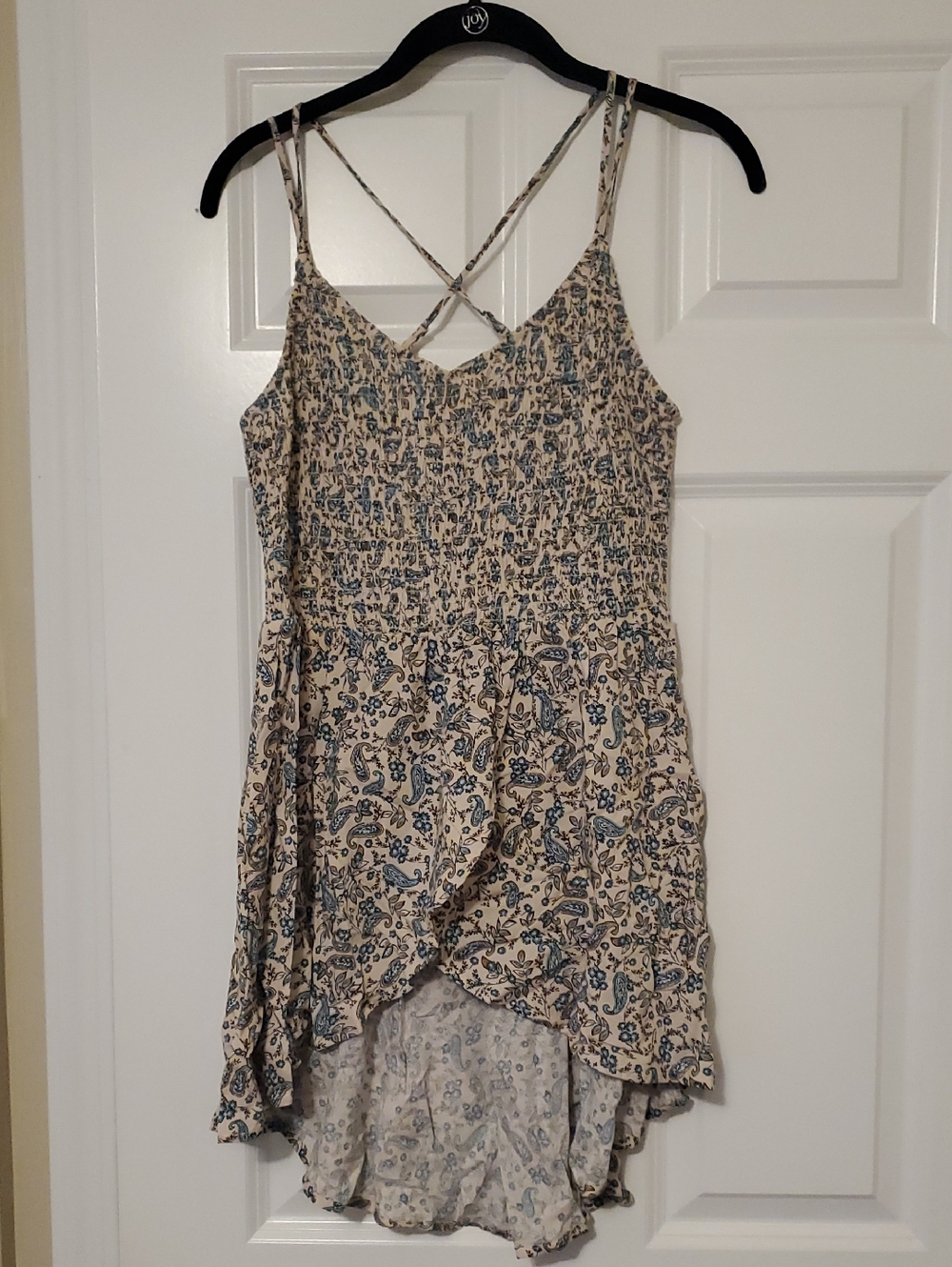 Maurices Cream and Blue Floral Smocked Cross-Back Cami